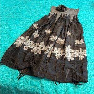 Lapis Black and Gray Dress with Smocked Embellishments